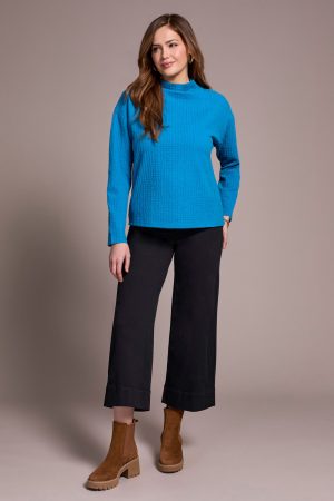Lightweight Funnel Neck Dolman Sleeve Knit Top-Celestial