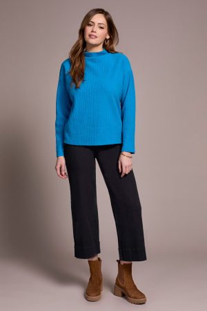 Lightweight Funnel Neck Dolman Sleeve Knit Top-Celestial