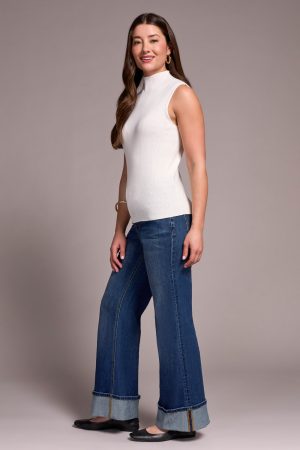 Textured Sleeveless Mock Neck Top-Cream