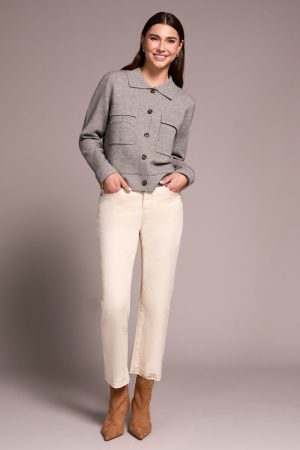 Double Knit Collared Sweater Cardigan-Grey Mix