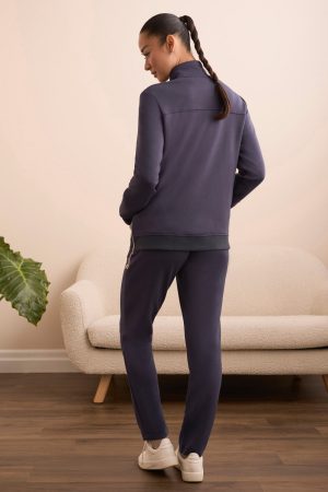 Techno Lux Textured Mock Neck Cardigan-Sapphire