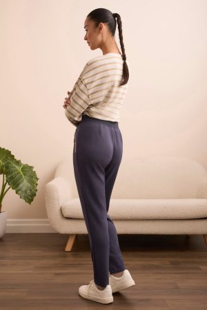 Techno Lux Contrast Trim Pull-On Ankle Pants-Sapphire