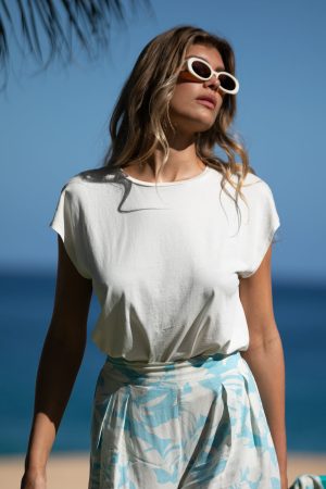 Ivory Cap-Sleeve Crewneck Top-Ivory