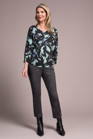 Soft Yarn Three-Quarter Sleeve Crewneck Sweater-Mint