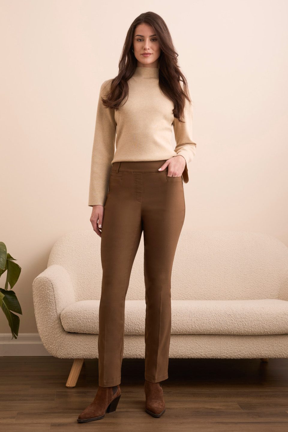 Petite Bengaline Stretch Flatten It® Pull-On Pants-Wood