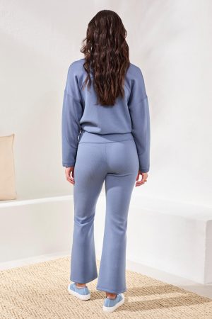 Techno Lux Rib Pull-On Flare Leg Pants-Slateblue