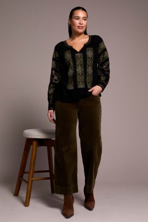 Embroidered Boho Blouse-Black