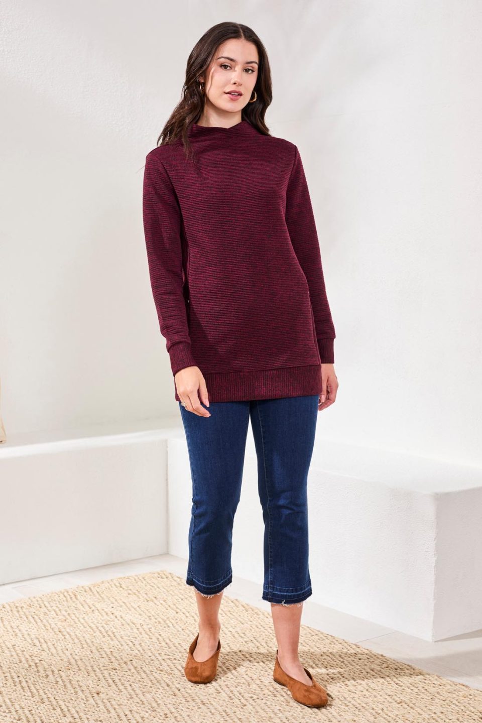 Long-Sleeve Tunic With Invisible Pockets-Wine