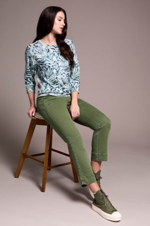 Soft Yarn Three-Quarter Sleeve Crewneck Sweater-Mistblue