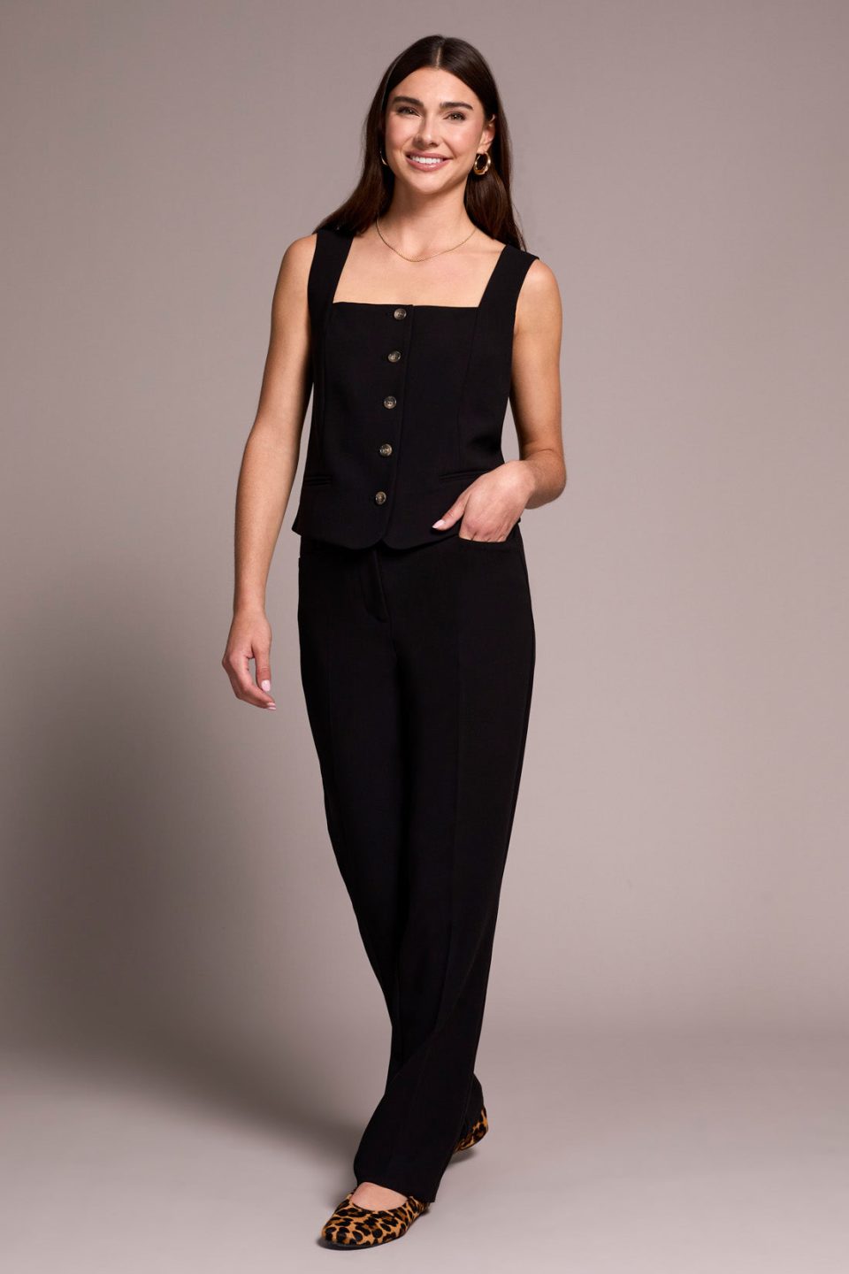 Petite Signature Luxury Twill Straight-Leg Trouser-Black