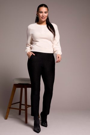 Glitter Bengaline Luxe Pull-On Ankle Pants-Black