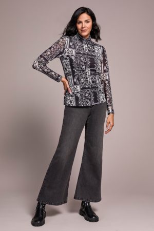 Brooke High Rise Palazzo Jeans-Greyarea