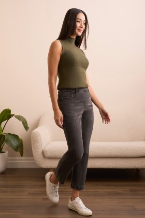 Audrey Pull-On Crop Straight Jeans With Front Crease-Blackmist