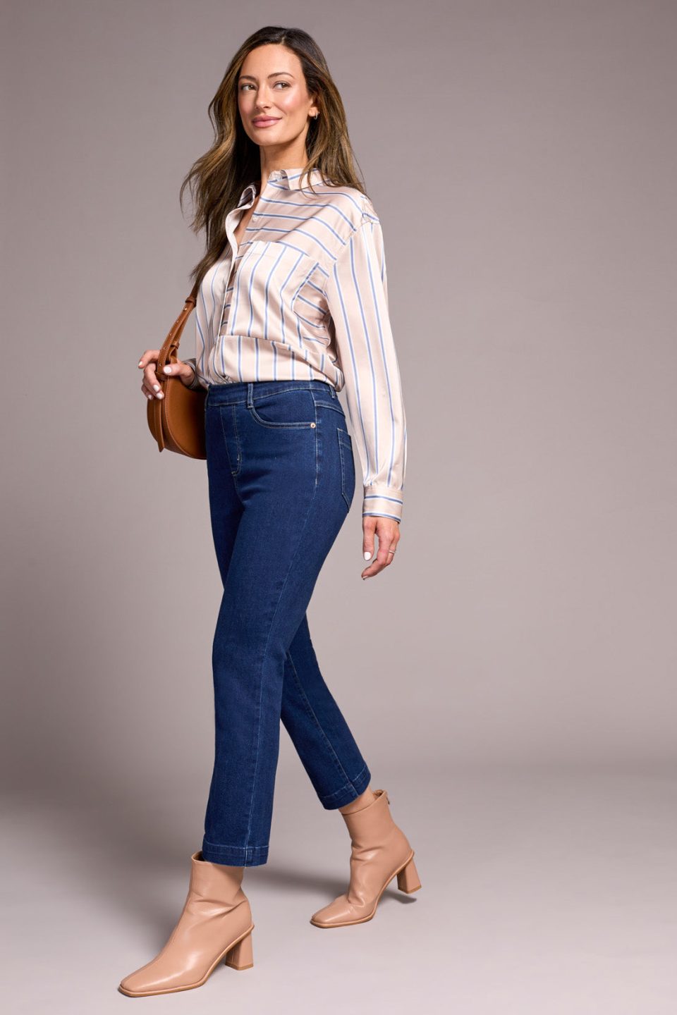 Audrey Pull-On Crop Straight Jeans With Front Crease-Deepwater