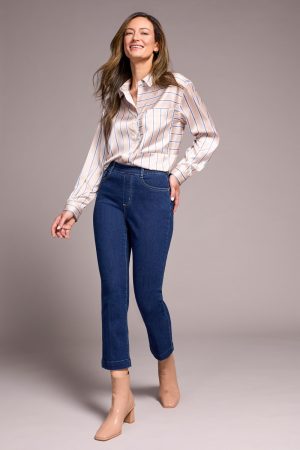 Audrey Pull-On Crop Straight Jeans With Front Crease-Deepwater