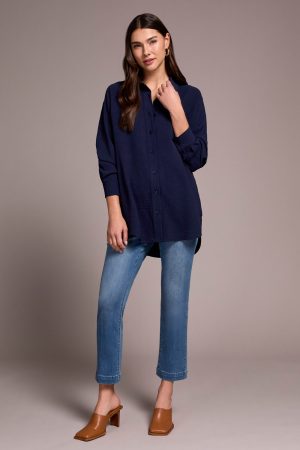 Stretch Woven Flowy Raglan Sleeve Shirt-Nightfall