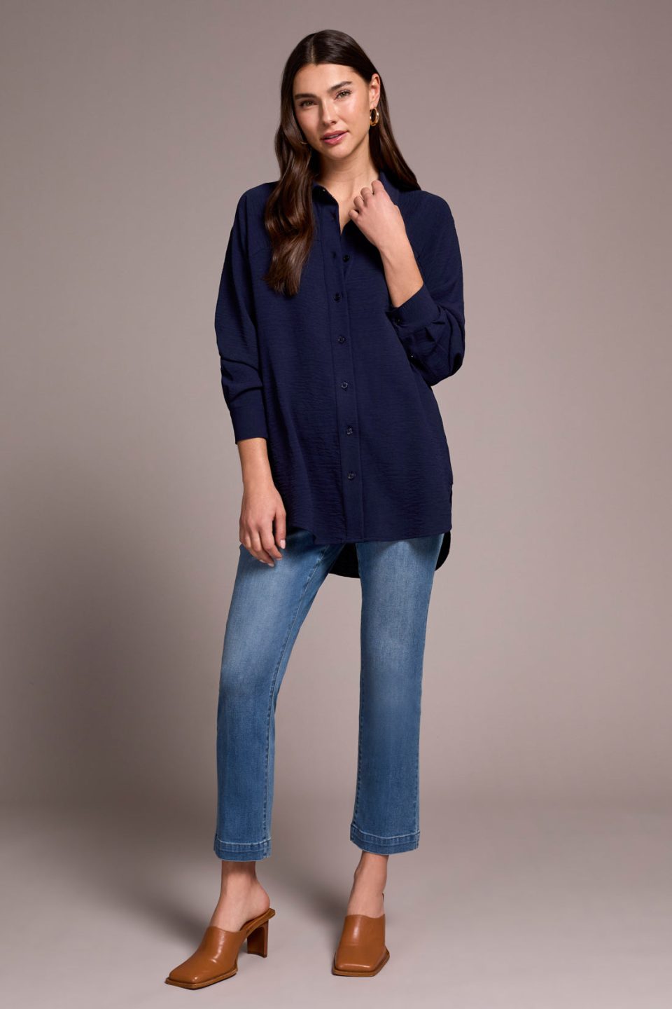 Stretch Woven Flowy Raglan Sleeve Shirt-Nightfall