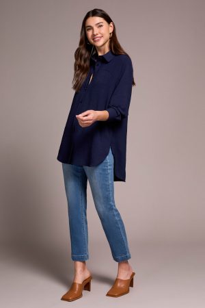 Stretch Woven Flowy Raglan Sleeve Shirt-Nightfall