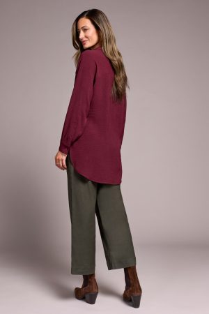 Stretch Woven Flowy Raglan Sleeve Shirt-Passion plum