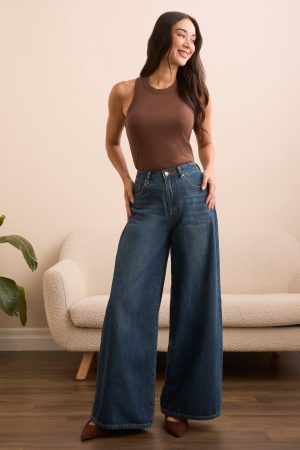 Racer Back Baby Rib Tank Top-Brown