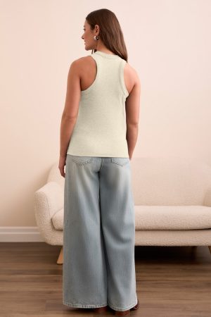 Racer Back Baby Rib Tank Top-Cream