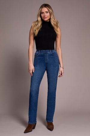 Sophia Curvy Boundless Stretch Denim Pull-On Straight Leg Jeans-Darknight