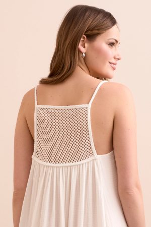 Gauze Seashell-Accent Maxi Dress With Mesh Crochet At Back-Summerwhite
