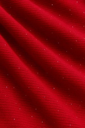 Shimmer Knit Drop Shoulder Turtleneck Sweater-Carmine