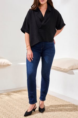 Sophia Curvy Boundless Stretch Denim Pull-On Slim Crop Jeans-Darknight