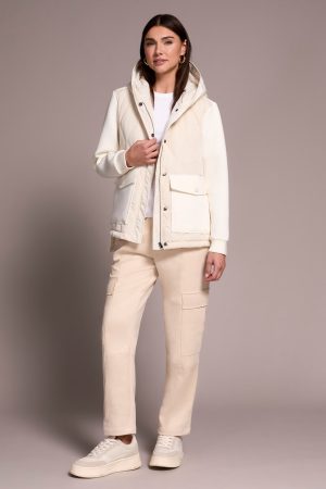Quilted-Front Combo Puffer Coat-Cream