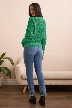 Textured Special Wash Crew Neck Sweater-Fieldgreen