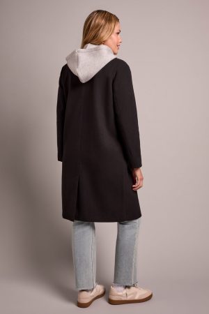 Ultra-Soft Knit Coat With Removable Fooler Hoodie-Black