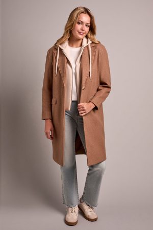 Ultra-Soft Knit Coat With Removable Fooler Hoodie-Biscotti