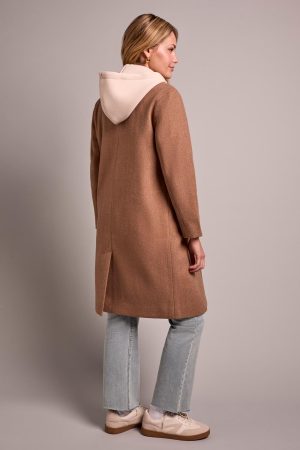Ultra-Soft Knit Coat With Removable Fooler Hoodie-Biscotti