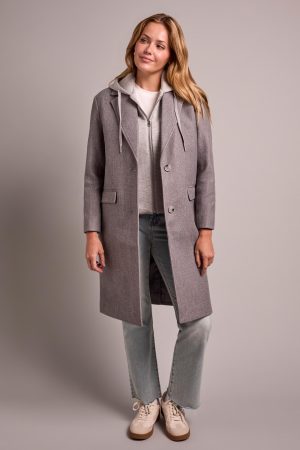 Ultra-Soft Knit Coat With Removable Fooler Hoodie-LtGreyMix