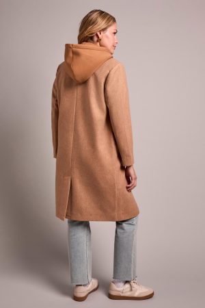 Ultra-Soft Knit Coat With Removable Fooler Hoodie-Almond Latte