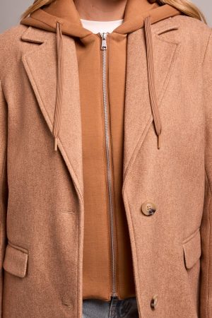 Ultra-Soft Knit Coat With Removable Fooler Hoodie-Almond Latte