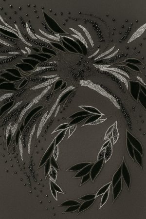 Beaded Embroidery Cap Sleeve Crew Neck Top-Black