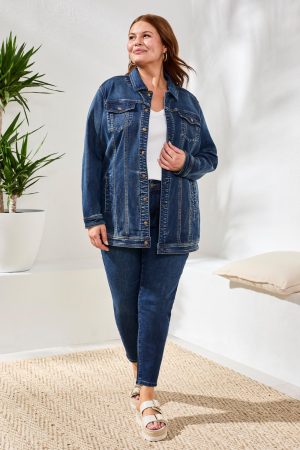 Comfort Stretch Denim Jacket with Snaps-Med.Wash