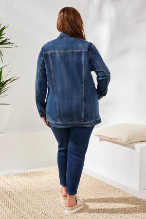 Comfort Stretch Denim Jacket with Snaps-Med.Wash