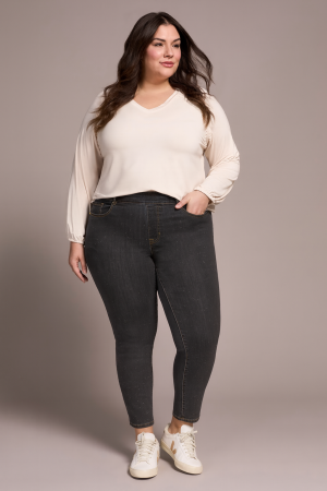 Audrey Mid Rise Pull-On Slim Ankle Glitter Jeans-Silvergrey