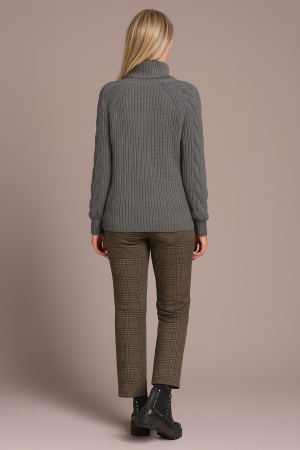 Cable Knit Mock Neck Sweater-Grey mix