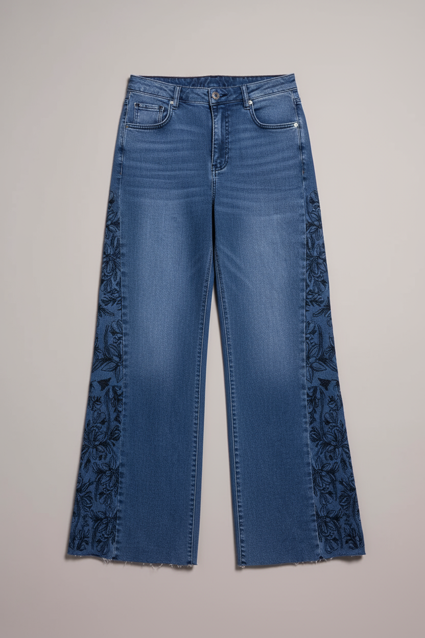 Brooke High Rise Wide Leg Jeans With Side-Embroidery-Bluedusk