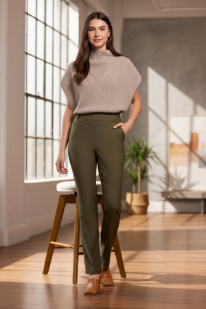 Bengaline Stretch Flatten It® Pull-On Pants-Ivy