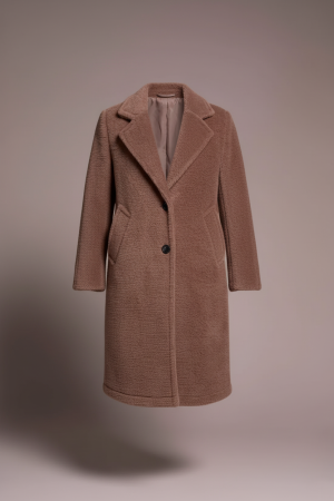 Soft Plush Button-Front Coat-Fossil