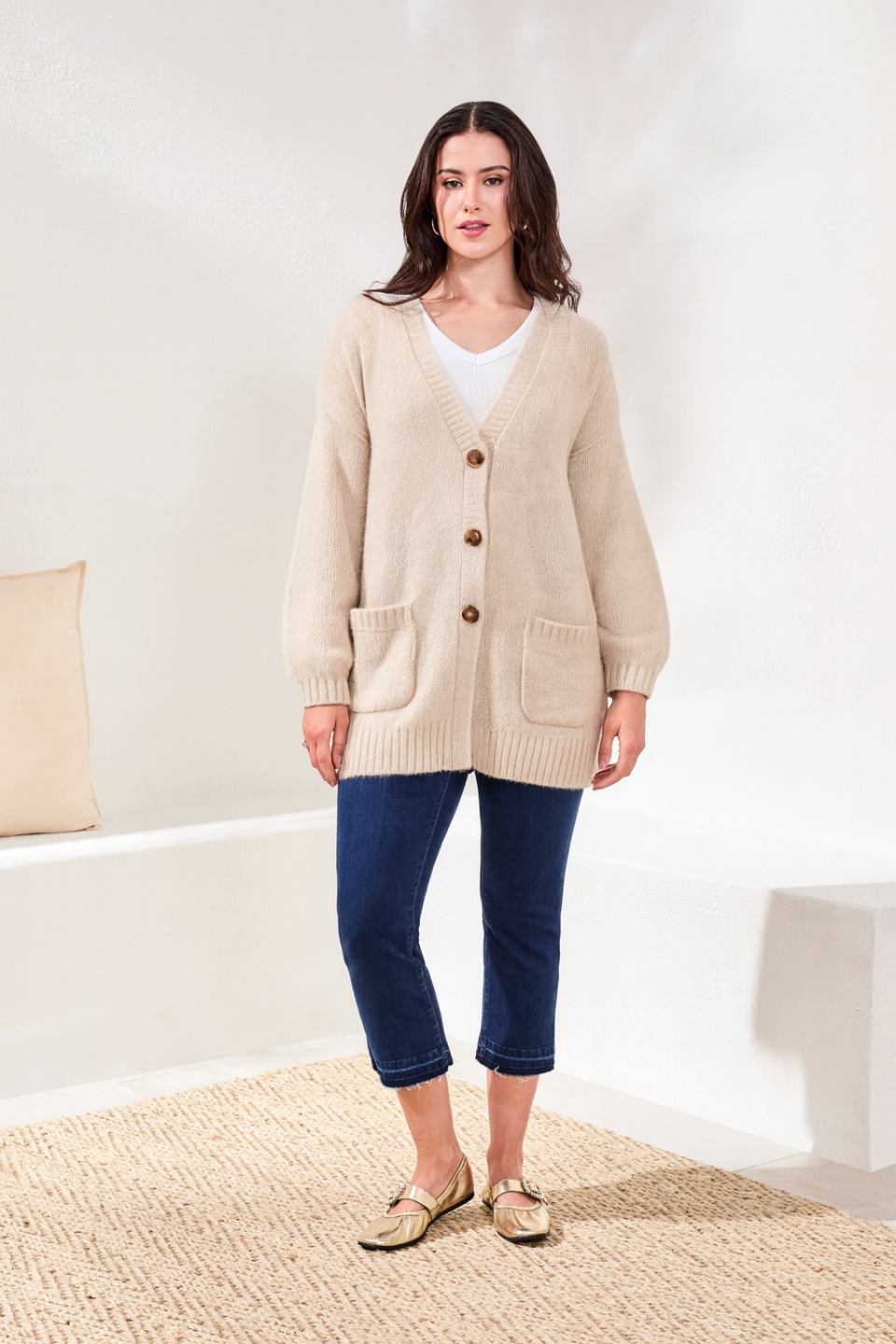 Blue Thread Oversize Puff Sleeve Sweater Cardigan-H cream