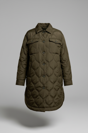 Long Quilted Button-Up Jacket With Pockets-Spruce