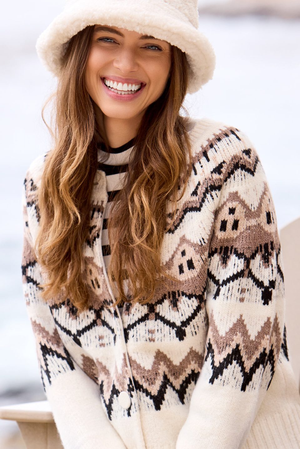 Fair Isle Button Front Sweater Cardigan-Moonstone