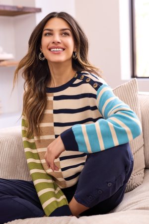 Multi Stripe Lightweight Crewneck Sweater-Icelatte