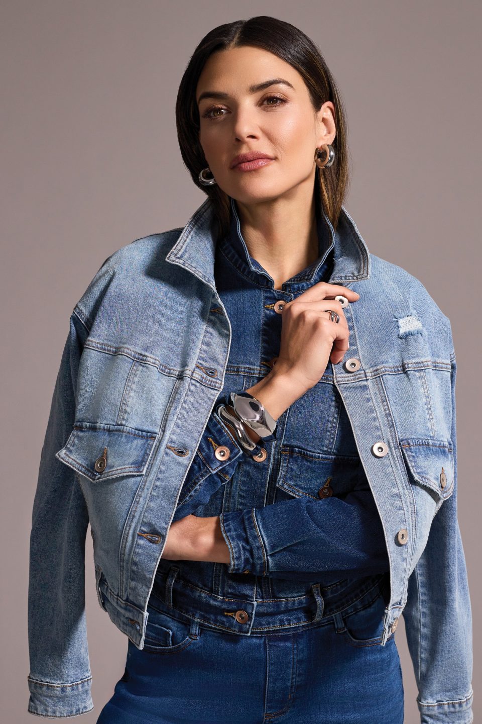 Classic Drop Shoulder Denim Jacket-Antiqueblue